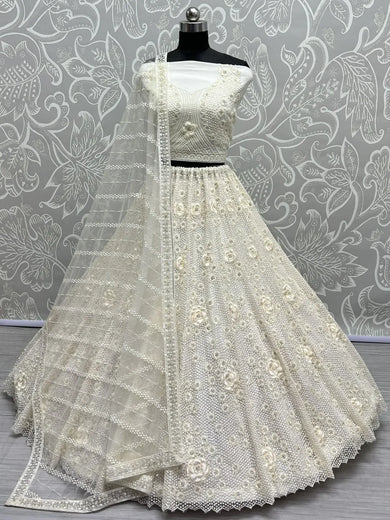 Stunning White Sequins Net Party Wear Lehenga Choli With Dupatta - Ethnic Plus In